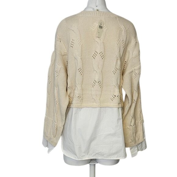Anthropologie Womens Pilcro Cable Twofer Sweater, Knit, Ivory, Layered, Size M - Picture 3 of 9
